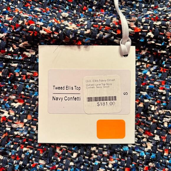 Duffield Lane Navy Confetti Tweed Ellis Top Size S - Picture 5 of 13